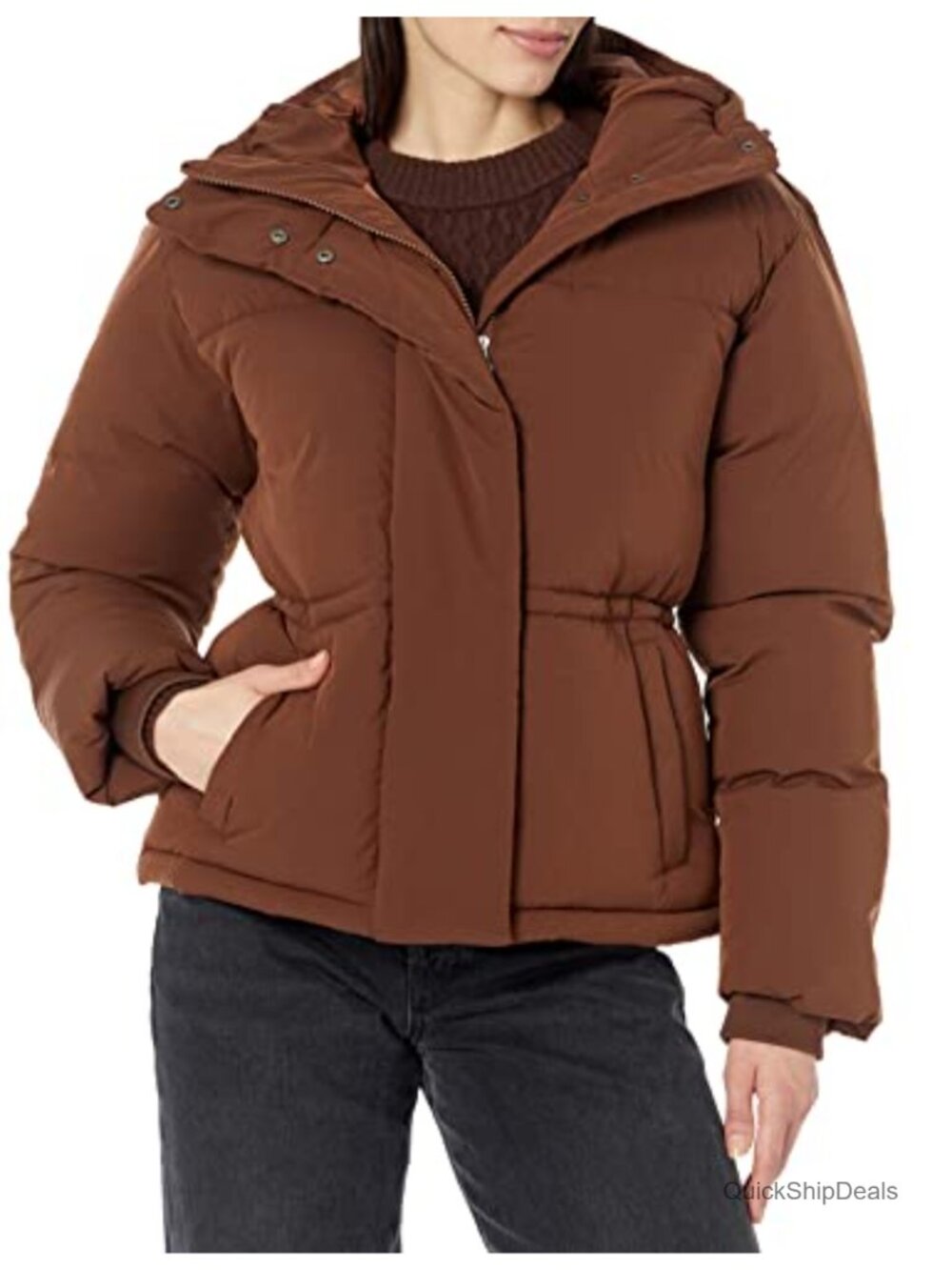 Women's Short Waisted Puffer Jacket Quilted Winter Coat Water-Resistant Plus